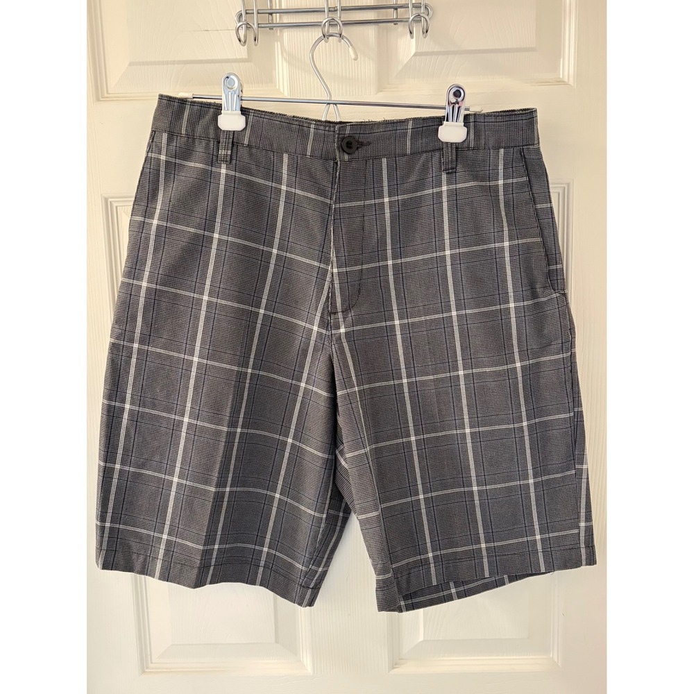 Burnside Mens Plaid Shorts Grey White Glen Check Casual Golf Flat Front Size 33